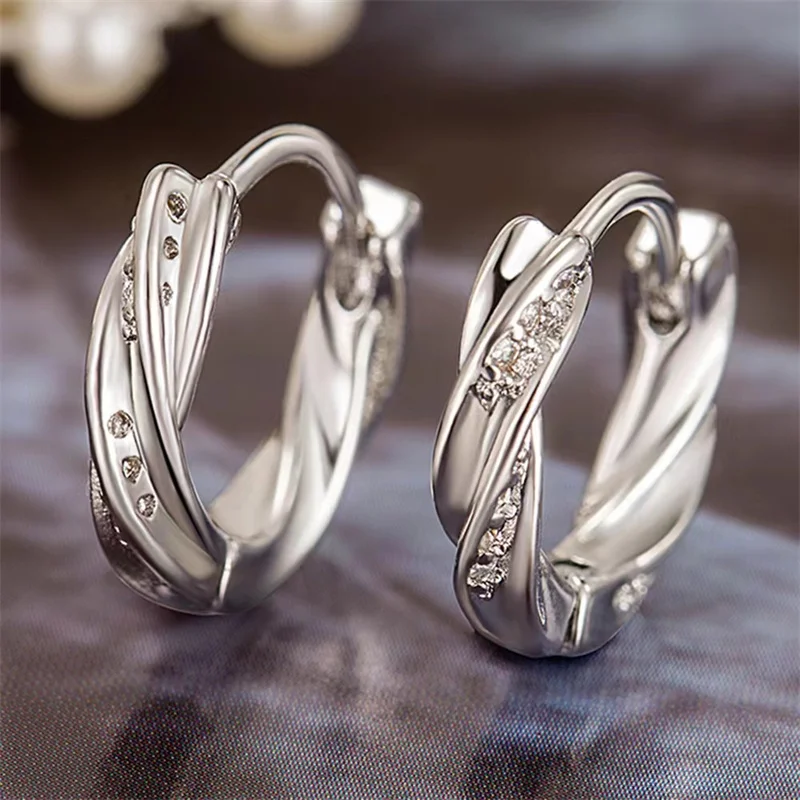 

925 sterling silver women's earrings Mobius earrings set with diamonds beautiful unique design charm jewelry wedding gift