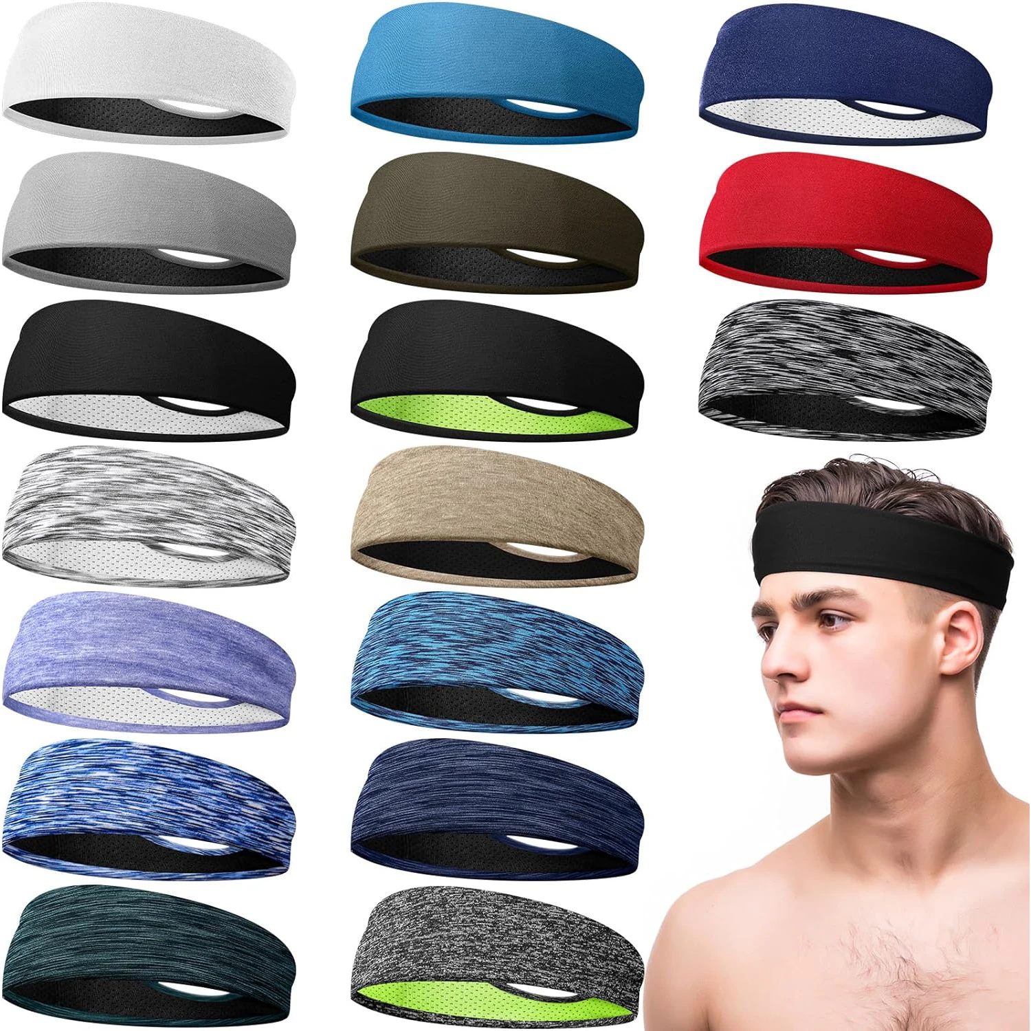 Men Women Sports Headband Sweatband Stretch Elastic Gym Fitness Running Yoga Headwrap Breathable Quick-dry Absorbent Hair Bands