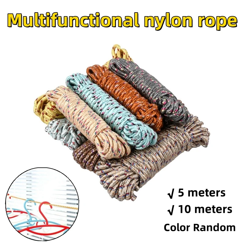 5/10M 5mm Nylon Anti Slip Rope Outdoor Climbing Rope Static Rock Climbing Rope Camping Awning Rope Balcony Clothes Drying Rope