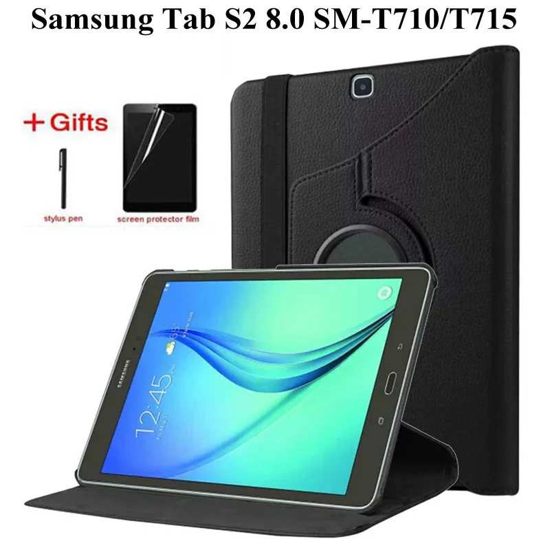 360 Rotating Flip PU Leather Case for Samsung Galaxy Tab S2 8.0 inch Stand Cover for Tab S2 8.0 SM-T710 T715 T713 Case +Film+Pen