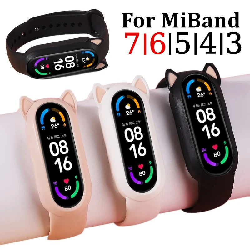 

Симпатичный сменный ремешок для Xiaomi Mi Band 7 6 5 4 мультяшный чехол с кошачьими ушками силиконовый браслет для MiBand6 Miband5 Miband7