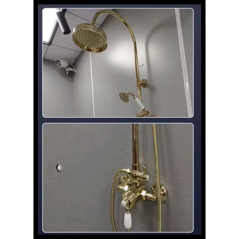 Deluxe 8-inch Shower Faucet Set, Wall Mounted Rain Shower System, Deluxe External Shower Set - Chrome Gold