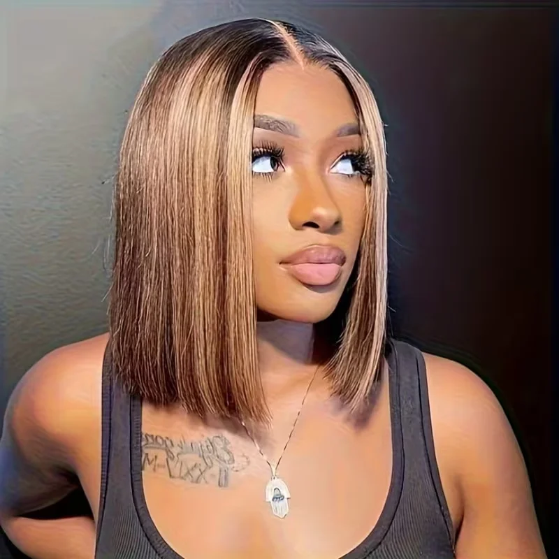 

Человеческие волосы P427 Bob T Lace Front Wig Highlight Short Bob Wig Remy Hair for Woman Bob Human Hair Colored 10-дюймовый прямой парик
