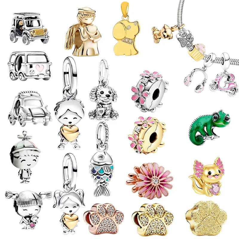 Original Charm Beads,Chameleon Dangle &Sparkling Salamander Charm&Scaled Fish Charm Bead Fit Pendant Bracelet Women Jewelry Gift
