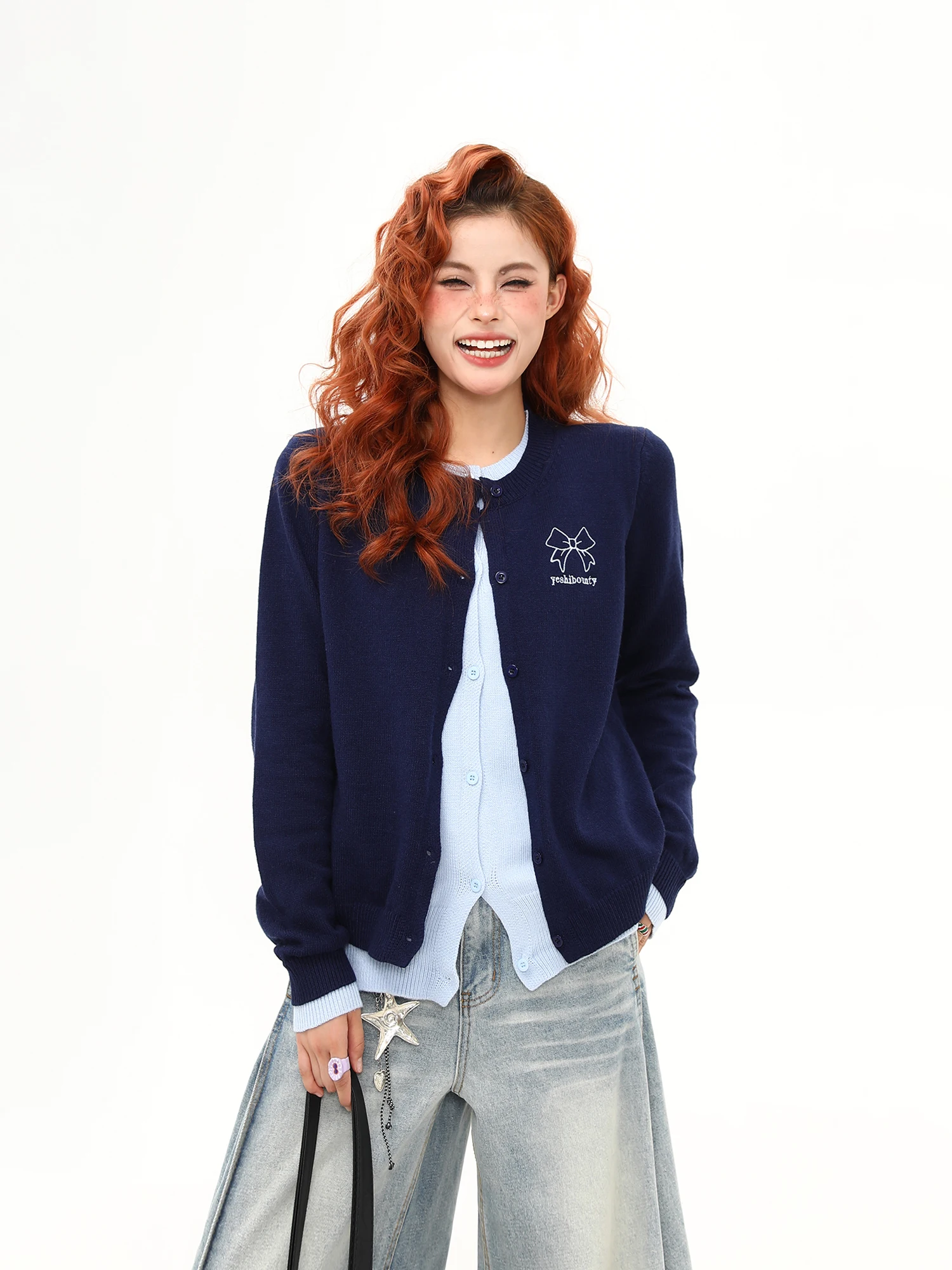 

Wildern Azi Retro Miu Sle Loose Knitted Cardigan Sweater Women's Autumn Lazy High-End Feelings Outerwear Street Sle