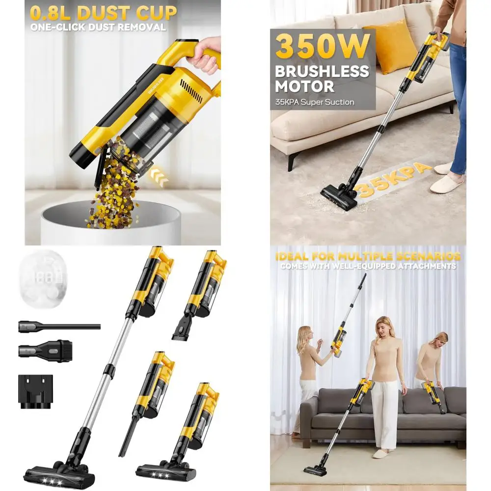 

20V 350W Cordless Stick Vacuum Cleaner, 35kPa Lightweight 6-in-1 HEPA Filter for Floors, Carpets, Cars (Battery Not Included)