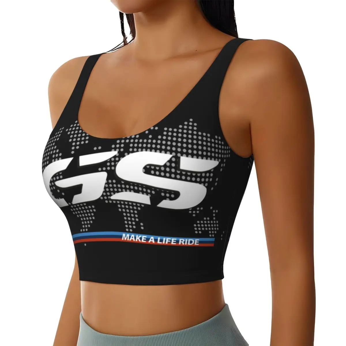 Custom High Impact Make A Life Ride GS Motorcycle Adventure Sports Bra Women's World Map Gym Workout Yoga Crop Top