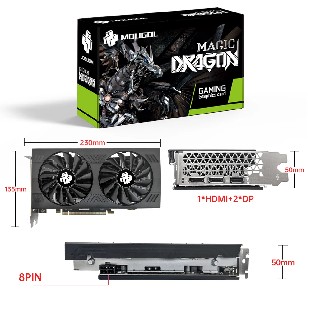 MOUGOL Radeon RX580 8G Graphics Card GDDR5 Memory Full New Video Gaming Card PCIE3.0x16 HDMI-compatible DVI for Desktop Computer