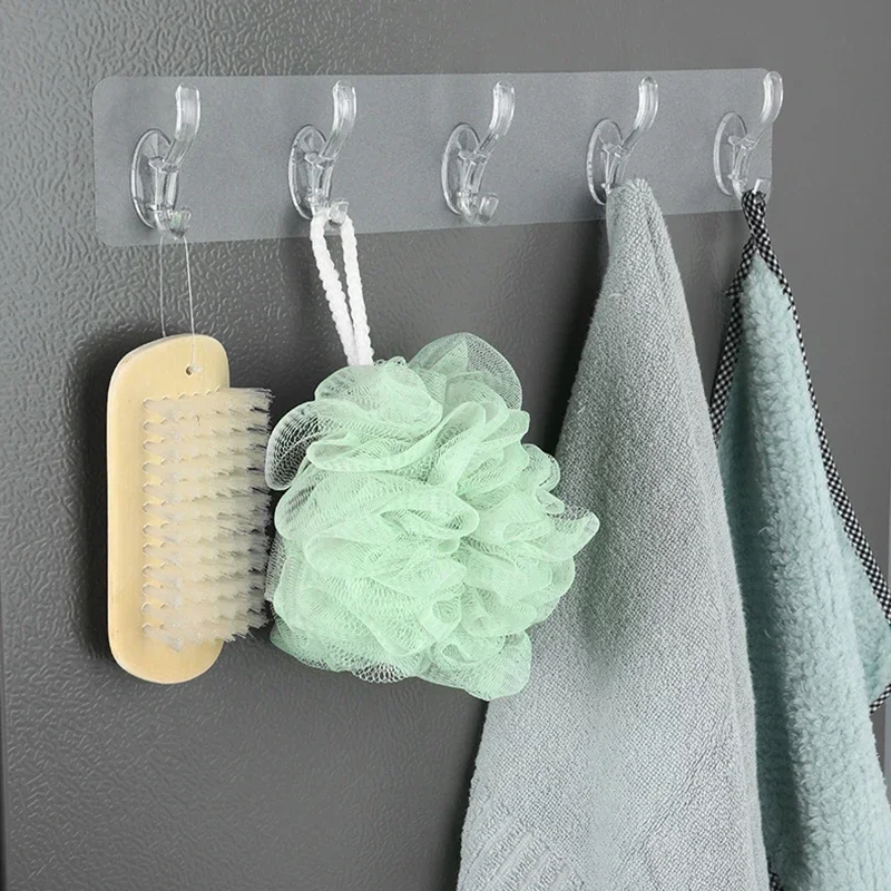 3 Row Transparent Sticky Wall Hooks For Hanging On The Wall Hat Clothes Coat Hanger Towel Holder Door Hook Bathroom Storage Rack