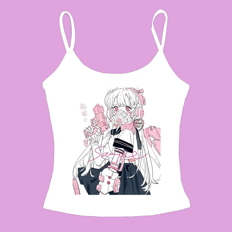 

2000s Fashion Punk T-shirt Gothic girl Y2K Style Tops Women Short Sexy Casual Sling Summer Anime Tank Top women's Clothing Vest