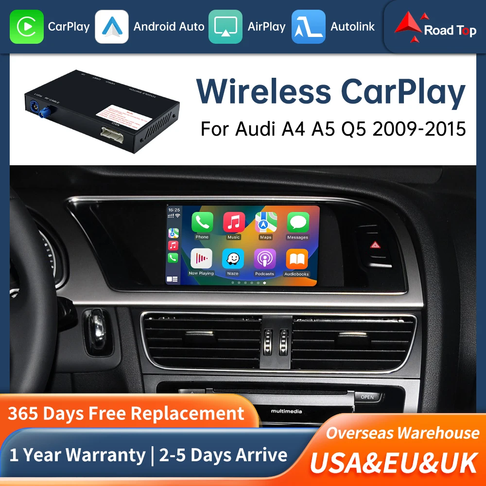 Road Top Wireless Carplay Decoder Interface For Audi A4 A5 Q5 S4 S5 2009-2015 With AirPlay Mirror Link Car Play Android Auto