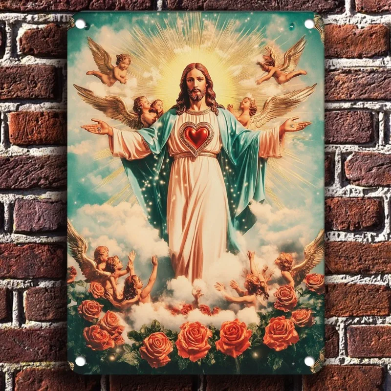 

Aluminum Metal Tin Sign of Jesus, Faith, Interesting Painting, Suitable for Retro Decoration on Cafes, Offices, Courtyard Clubs
