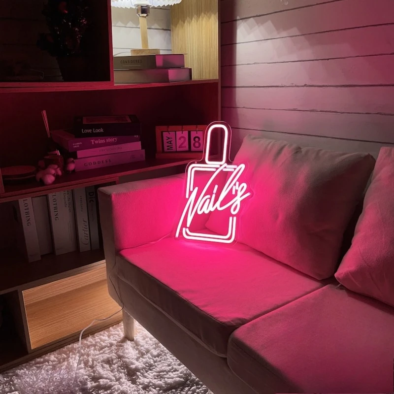 Nails Neon Sign LED Lights Nail Polish Light Up Signs for Beauty Room Girl Room Nails Salon Wall Decor Manicure Shop Signboard