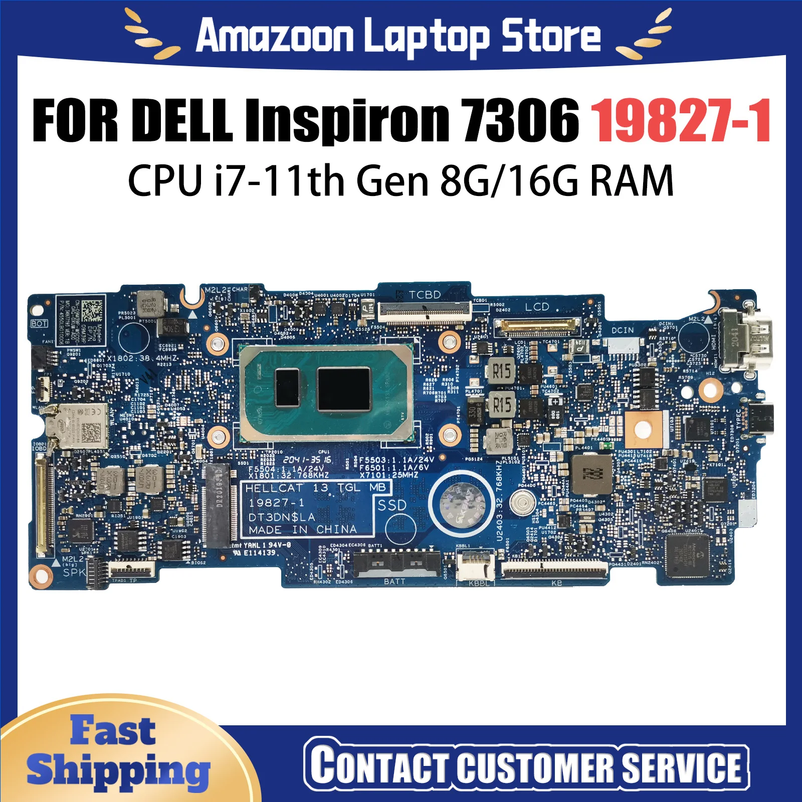 

Материнская плата для ноутбука Dell Inspiron 7306 19827-1 05X8YX 09M39P 0GT06K i5-1135G7 i7-1165G7, 8 ГБ 16 ГБ, материнская плата для ноутбука