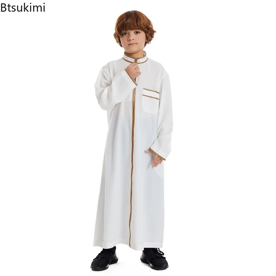 

Eid Muslim Kids Abaya Loose Long Sleeve Kimono Long Robe Boy Thobe Thawb Caftan Children Arab Islamic Clothing Dubai Saudi Dress