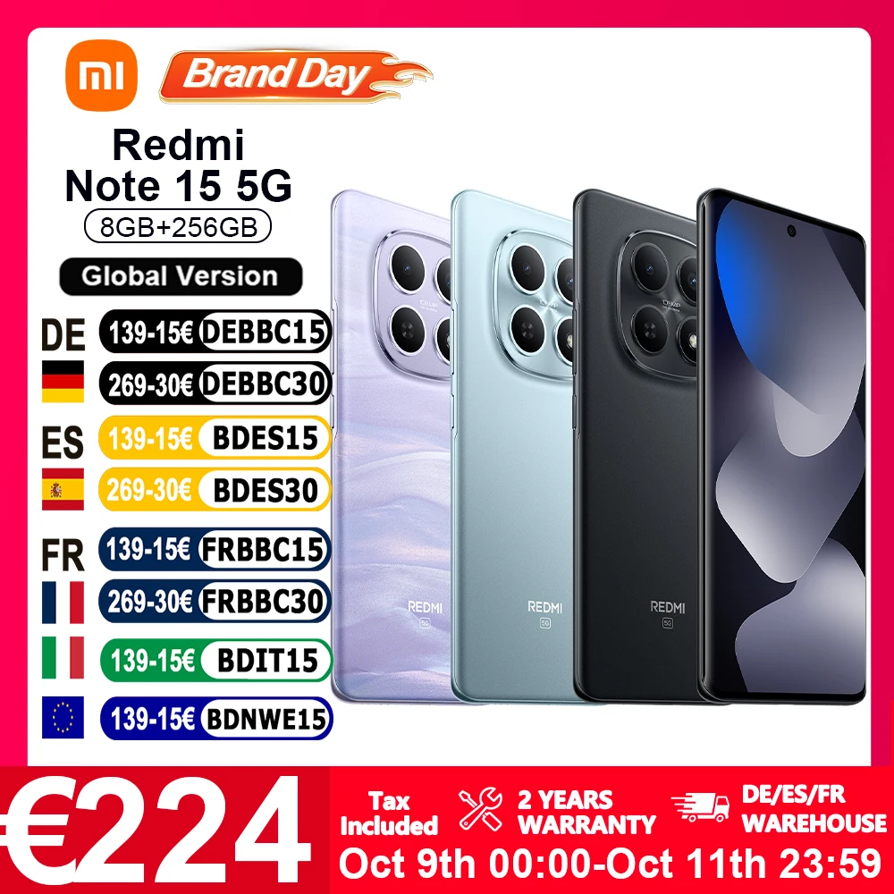 Globale Version Xiaomi Redmi Note 15 5G Smartphone 5G 6,77' FHD Snapdragon ®   6 Gen 3 108MP IP66 5520mAh Akku 45W Laden NFC Xiaomi
