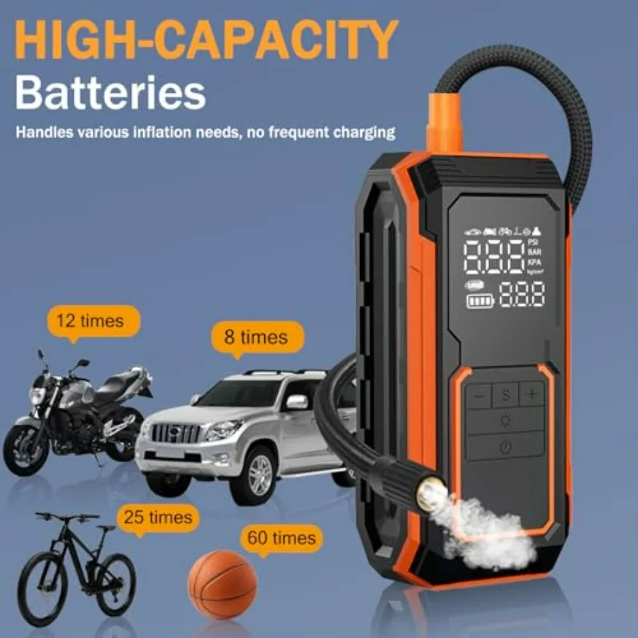 Portable 150PSI Air Compressor for Car Motorcycle Bicycle Balls with Auto Shut-Off LED Light Digital Gauge 12V DC Adapter Dual