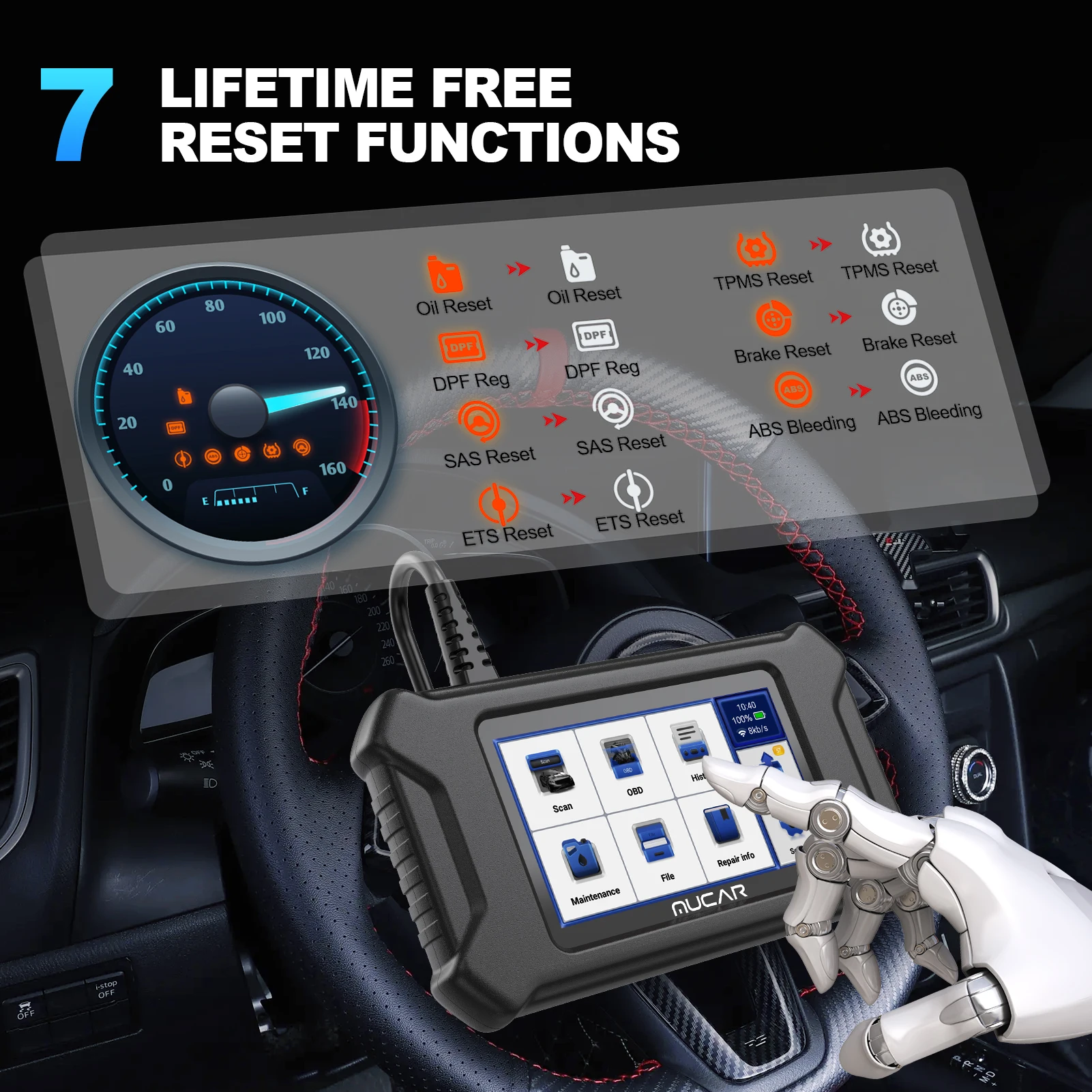 MUCAR CS6 OBD2 Scanner 6 Strumenti diagnostici del sistema Olio/EPB/SAS/ETS/TPMS/ABS/DPF Reset Lettore di codici per auto Diagnosi Strumenti