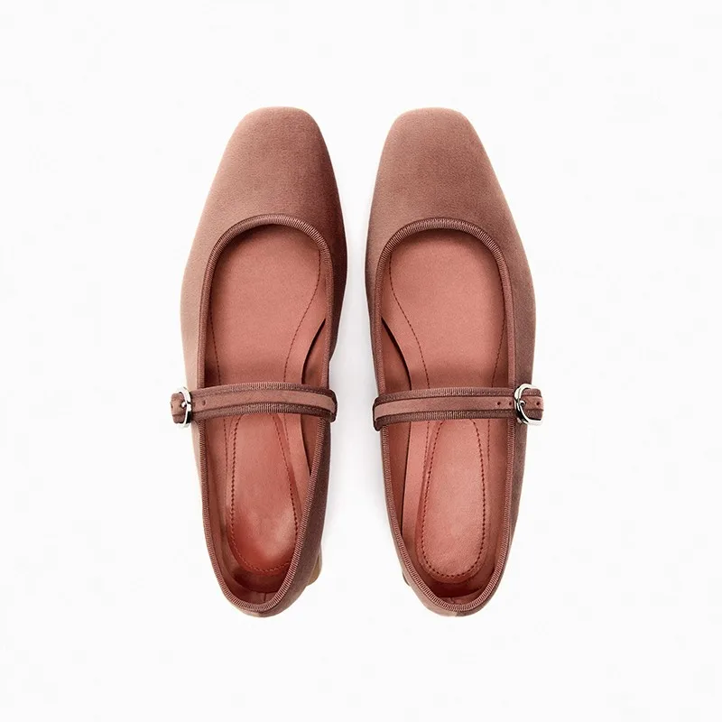 2025 Spring New Flat With Single Shoes Woman Square Head Ballet Flats Dance Shoe Mary Jane Grandma Shoe Tide Zapatos Mujer