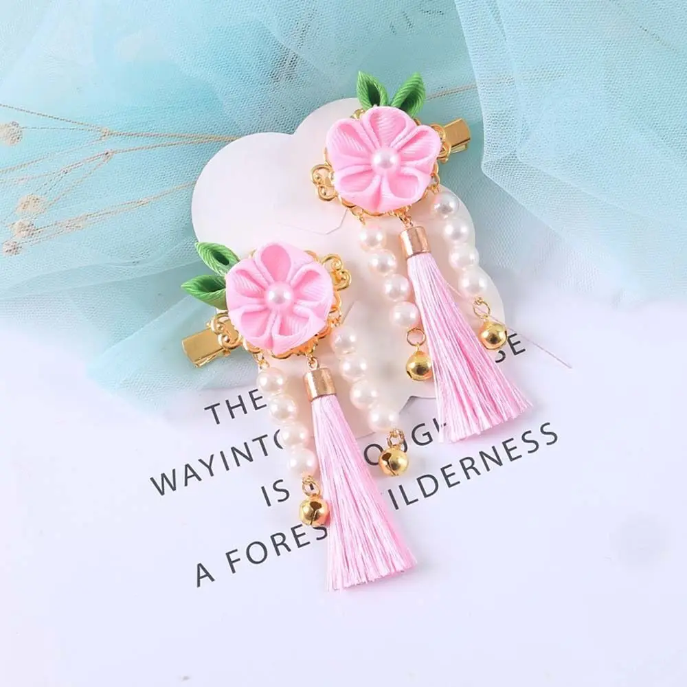 Bow Hair Grip Pearl Headwear Kids Chinese Hair Clips Flowers Hairpins Chinese New Year Hairpins Children Tassels Hairpins