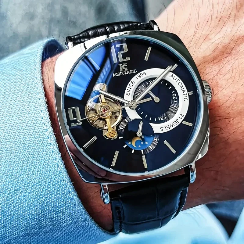 [Fashionable Men's Mechanical Watch] a Stylish and Versatile High-Value Vintage Mechanical Watch Featuring a Skeleton Dial, Hollow Design, and Alloy Case - an Elegant Men's Watch Suitable for Both Business and Casual Wear. view 5
