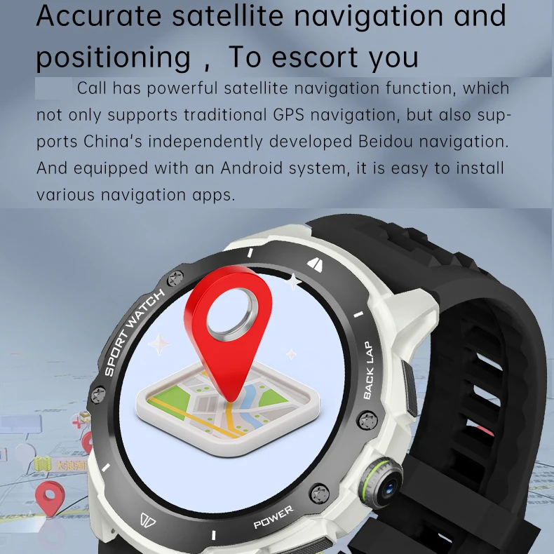 남녀공용 스마트 워치, 4G 통화 스마트 워치, 1.43 인치 AMOLED 스크린, GPS 와이파이 SIM 카드, 2G RAM, 32ROM 심박수 카메라, 스포츠 음악 NFC