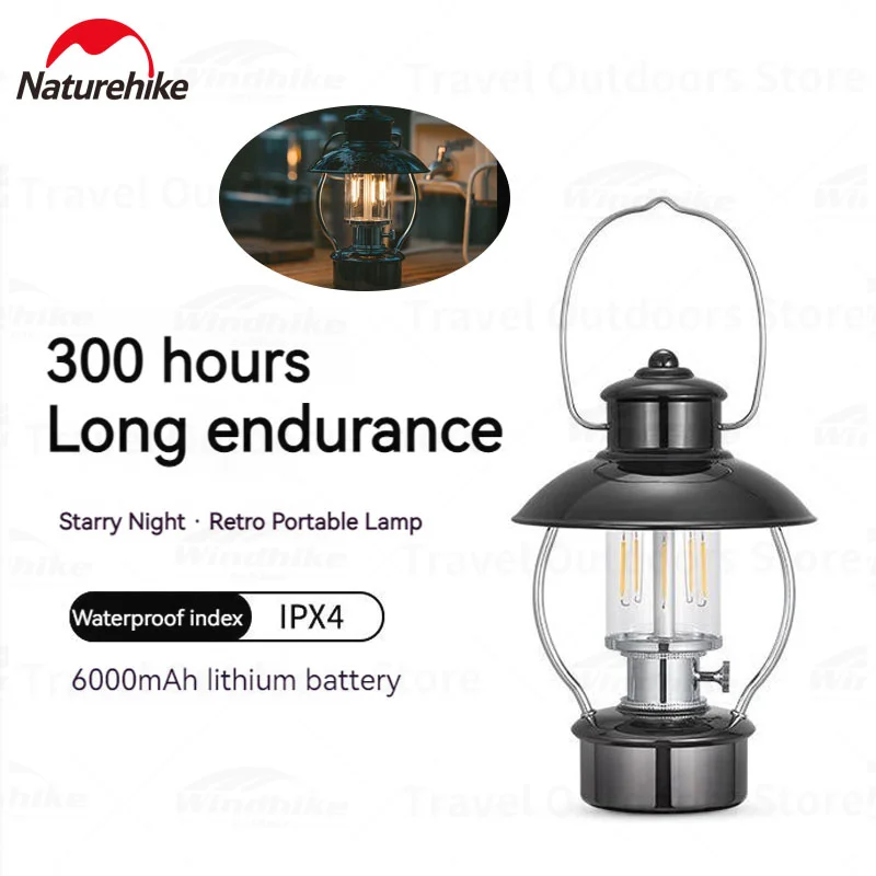 Naturehike Outdoor Camping Light LED Portable Lantern Lithium Battery Powered Camping Lamp IPX4 Waterproof Tent Lamp 300 Hours