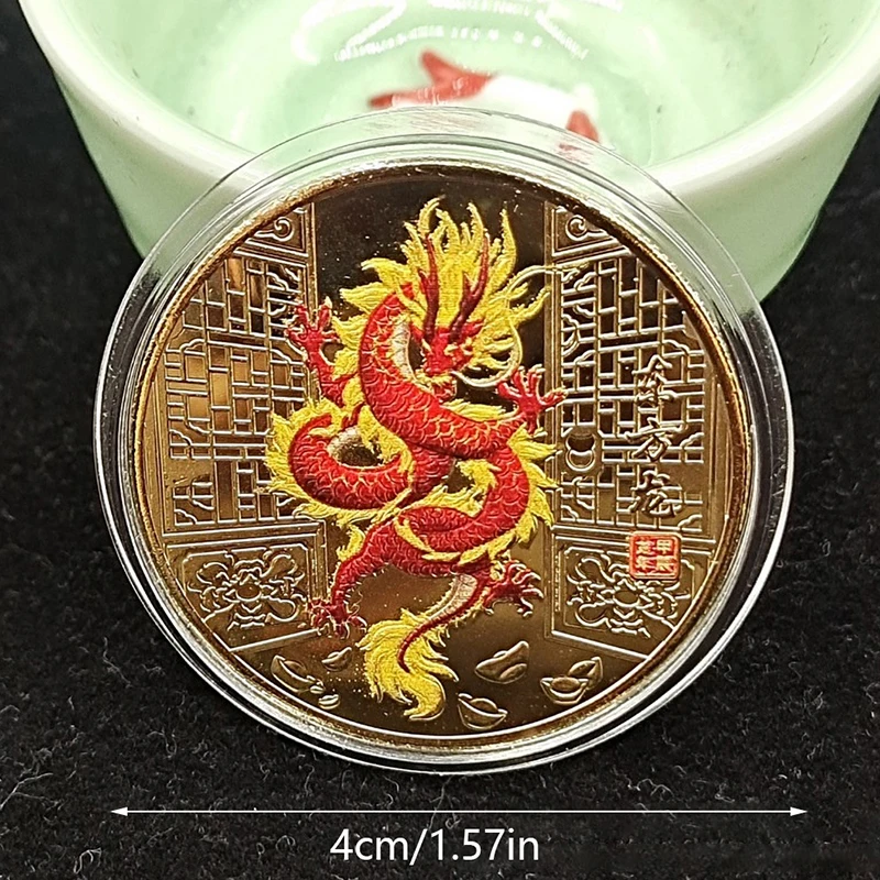 2024 Traditional Chinese Commemorative Coin Collection Dragon Painted Metal Badge Symbolize Good Fortune  New Year Gift