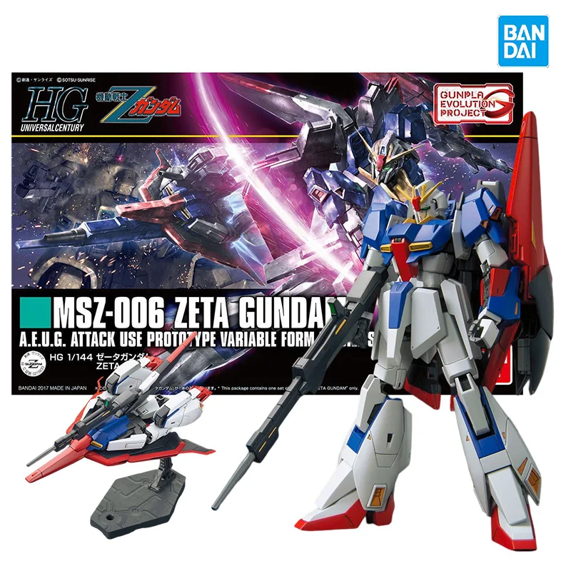 

Bandai Original box HGUC 1/144 MSZ-006 ZETA GUNDAM Model Kit Anime Action Fighter Figure Assembly Toy gift for chlidren