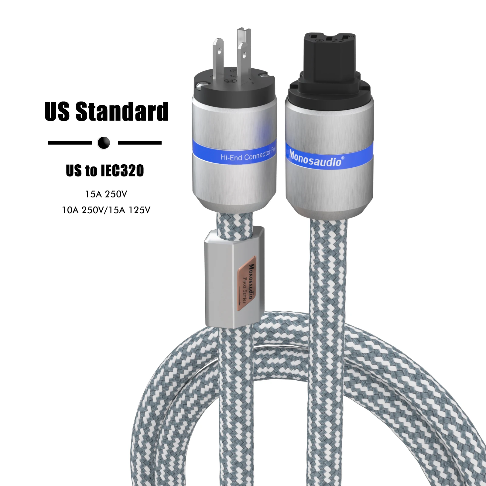 Hifi Monosaudio P902 5.5square EU/US/AU AC Power cord Cable With Rhodium Plated Plug Amplifier Filter Power Cable