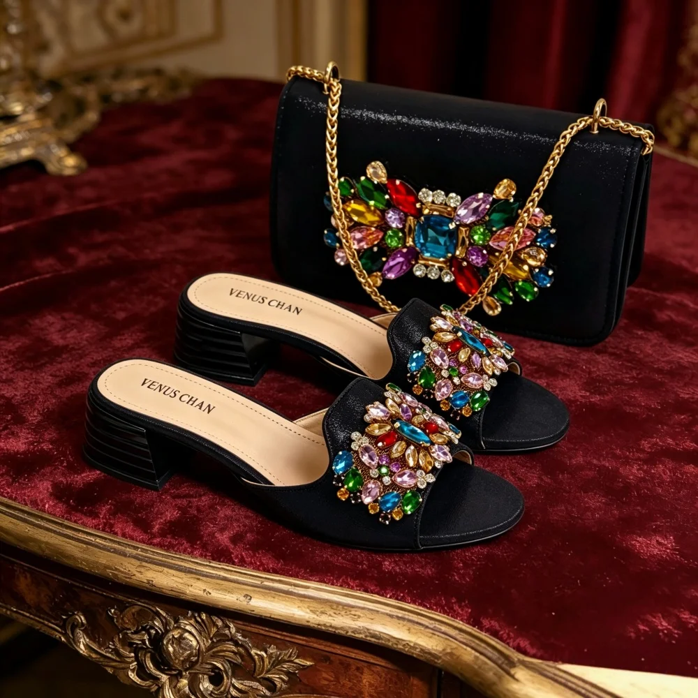 High Quality Slippers And Bag Rhinestone Embellished Three-Dimensional Bag And Shoes 2026 Elegant Grace Exquisite