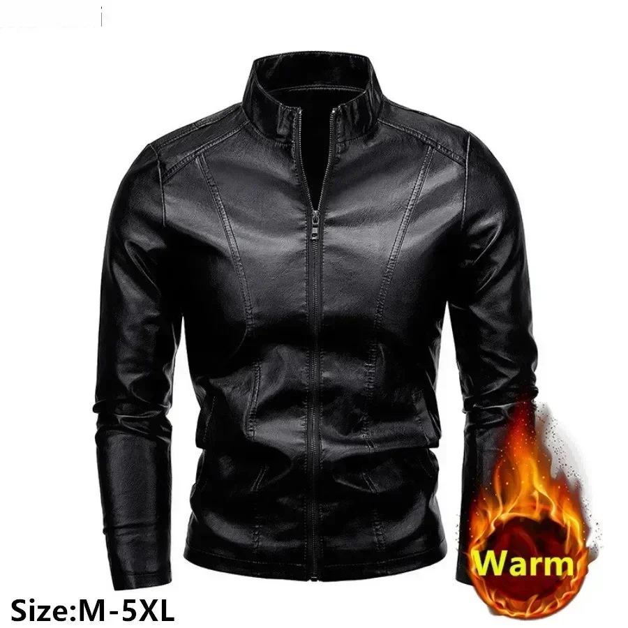 

New Men's PU Leather Jacket Fashion Stand Collar Motorcycle Biker Coats for Men Outdoor Casual Windbreak Leather Jacket 5XL
