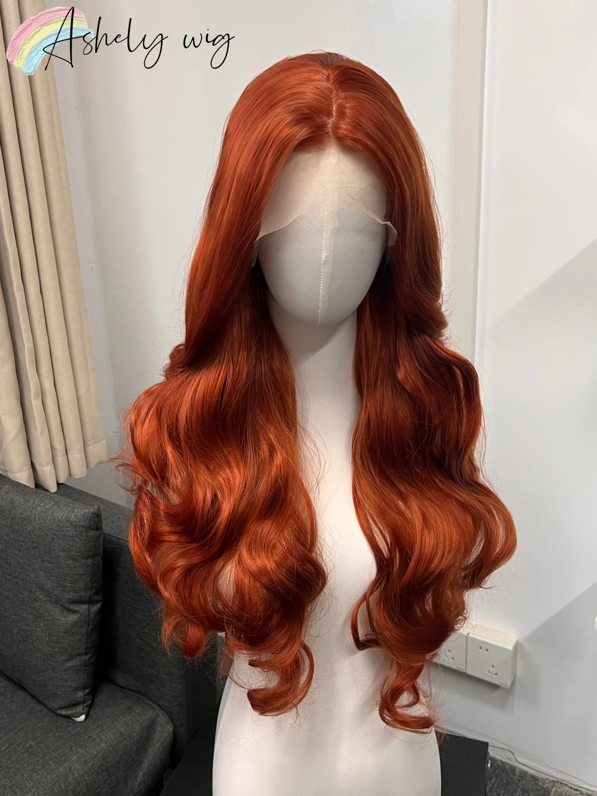 24in Auburn Copper Long Curly Lace Front Wig Vibrant Ginger Wavy Synthetic Wig Pre-plucked Hairline for Costume Daily Fashion
