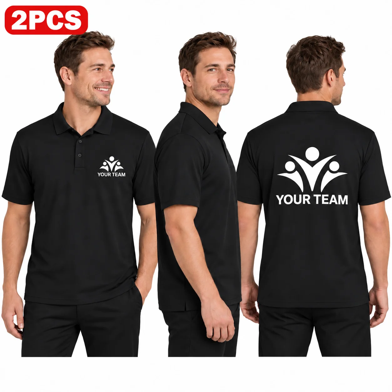Personalized Polo Shirts 2PCS Custom Logo Combed Cotton Short Sleeve for Men Women Club Staff Uniforms Group Events Teamwear