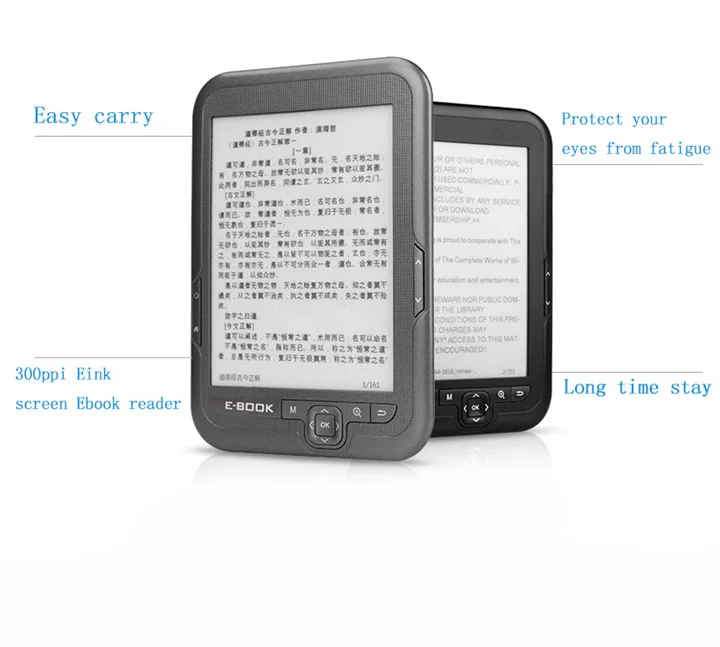 6 Inch Digital eBook Reader,300 DPI Ink Screen Electronic Book Reader FM Audio, TF Card 4 8 16 GB Inkbook EReader USB Charge