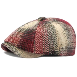 HT4184 Berets Autunm Winter Hats for Men Women Vintage Plaid Artist Painter Octagonal Beret Hat Male Female Beret Cap