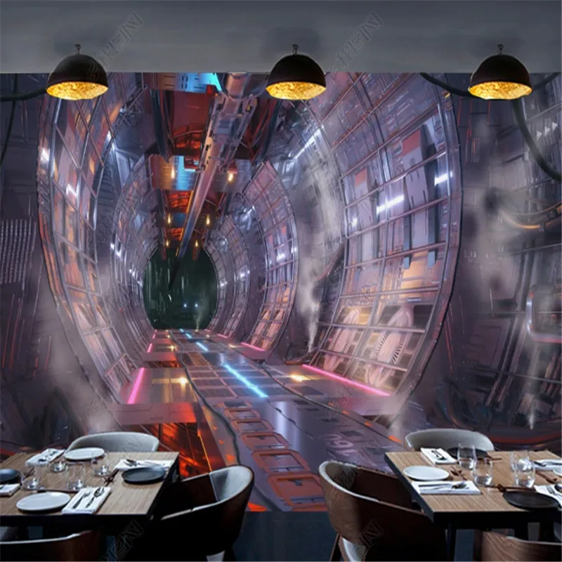 

3D Wallpaper Extended Space Restaurant Bar Background Wallpapers Industrial Decor Space-time Tunnel Mural Papel De Parede 3d