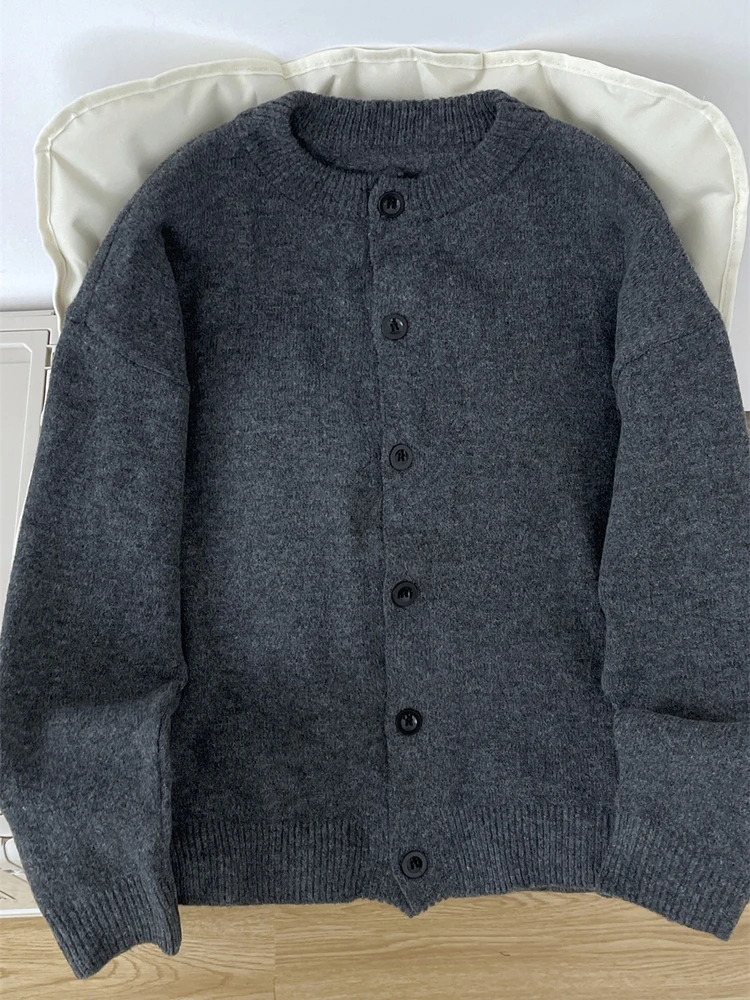 Versatile Classic Men's Knitted Cardigan Casual round Neck Outerwear Single Button Spring Autumn Long Sleeve Warmth Youth