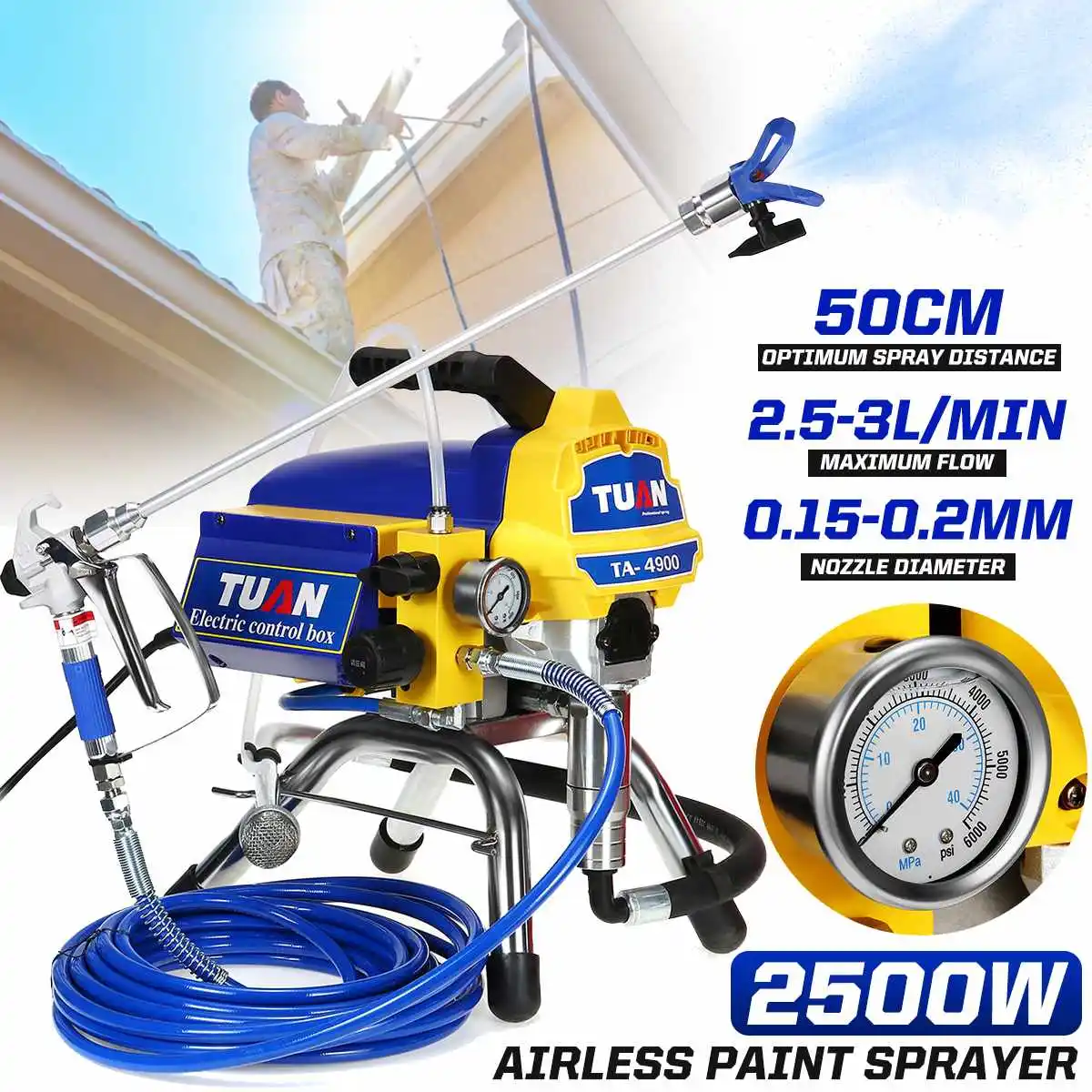 AP4900 DIY Wall Putty Spray Machine Airless Electric 230V/120V 517 Nozzle 3200PSI 2.5L Cup Paint Spray  Kit