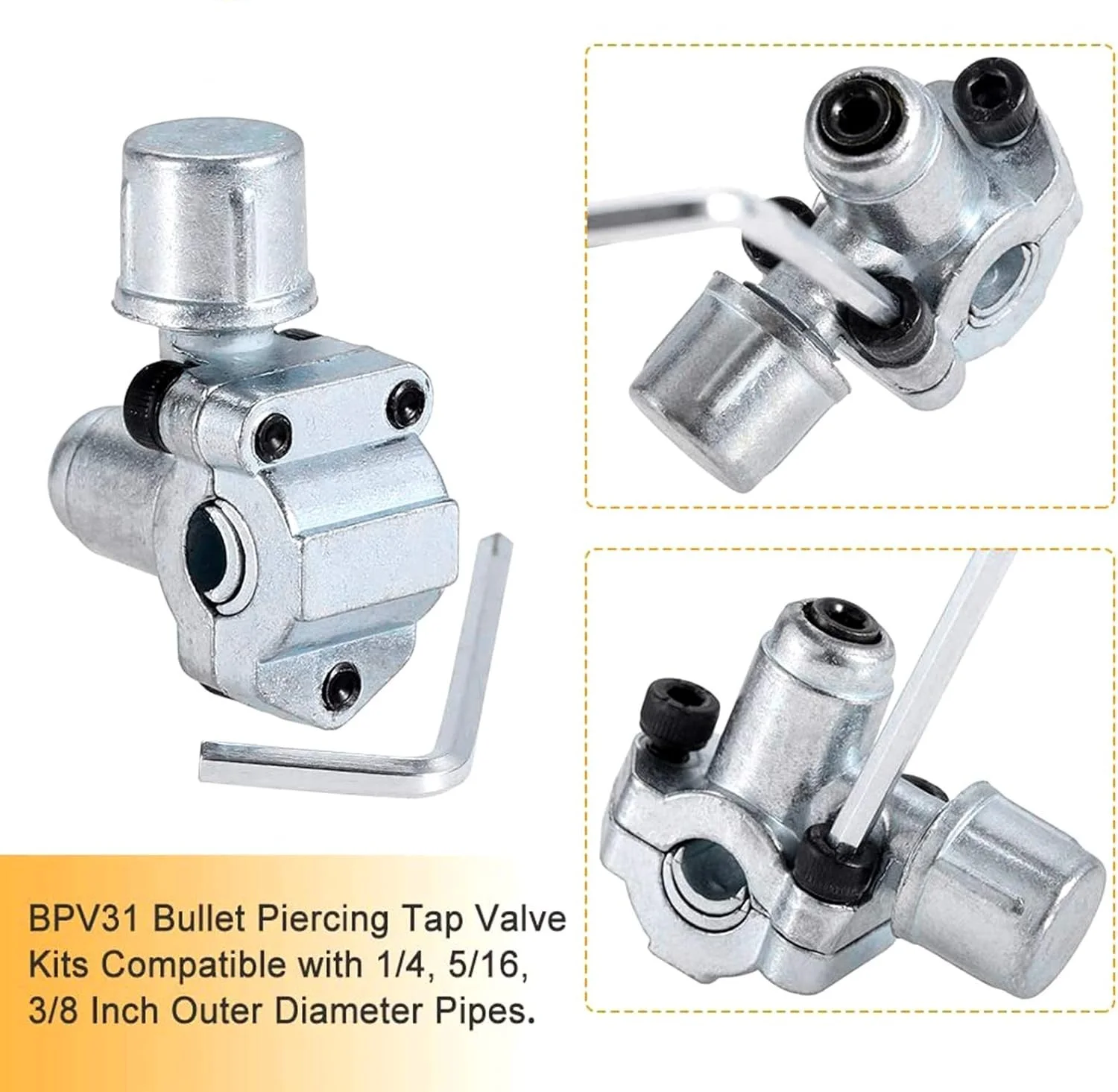 1Pack BPV31 bullet Pierce Tap Valve Kit and Universal Retrofit Valve with Dust Cap for HVAC Refrigerant System R12/22/502 R134A