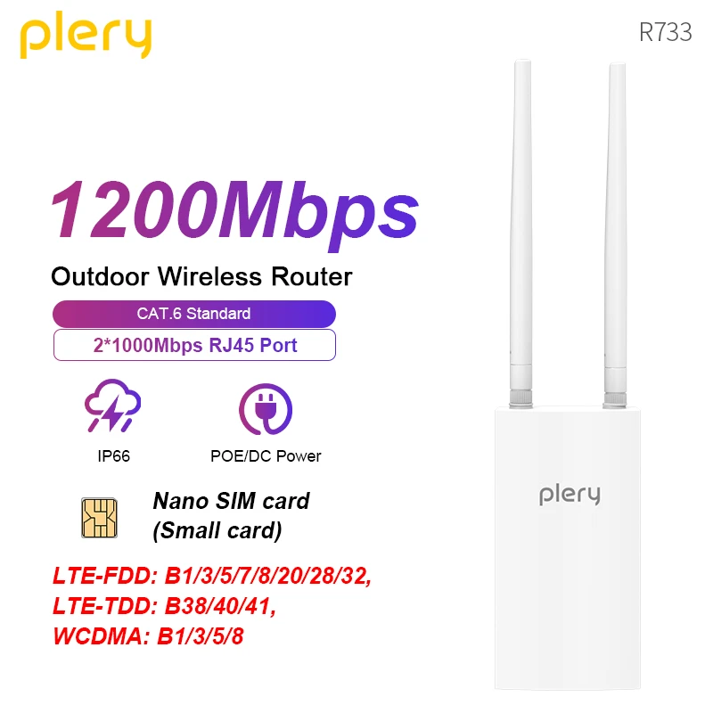 PLERY 1200Mbps 4G LTE Router 2.4G&5.8G Dual Band Wireless Router With High Gain Antennas Sim Slot Gigabit WAN LAN Port Repeater