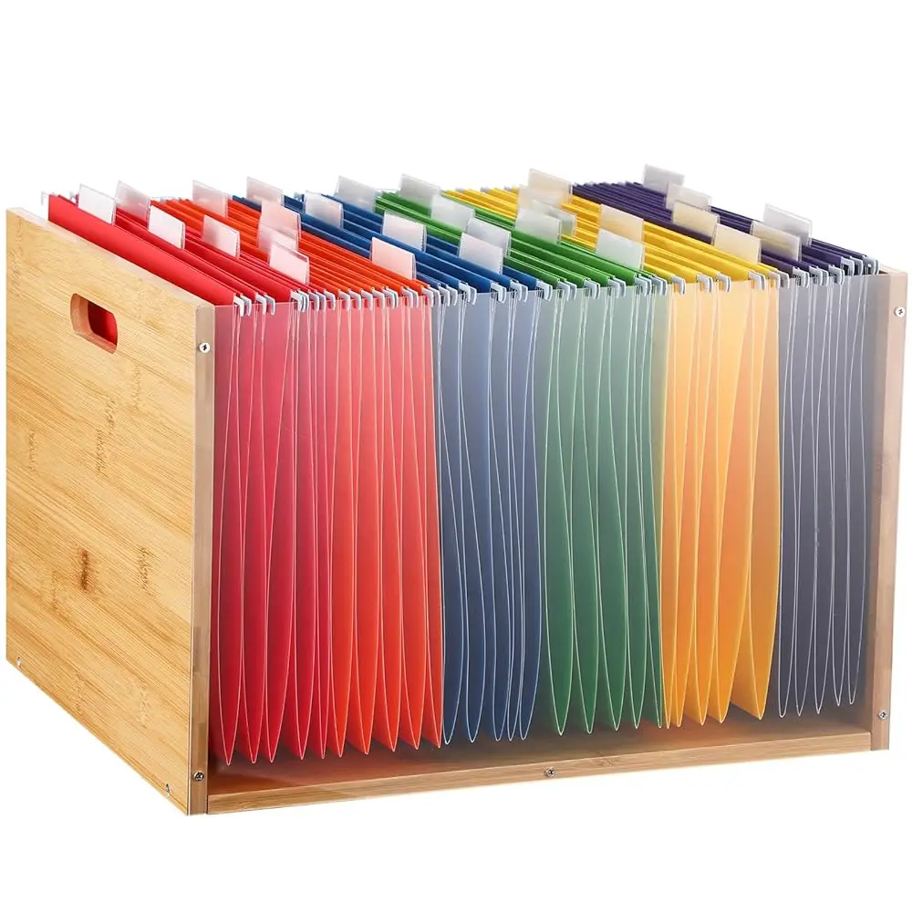 

Clear Acrylic File Box Hanging File Organizer with 30 Pcs Hanging File Folders Bamboo Hanging Folder Storage Filing Crate Bi