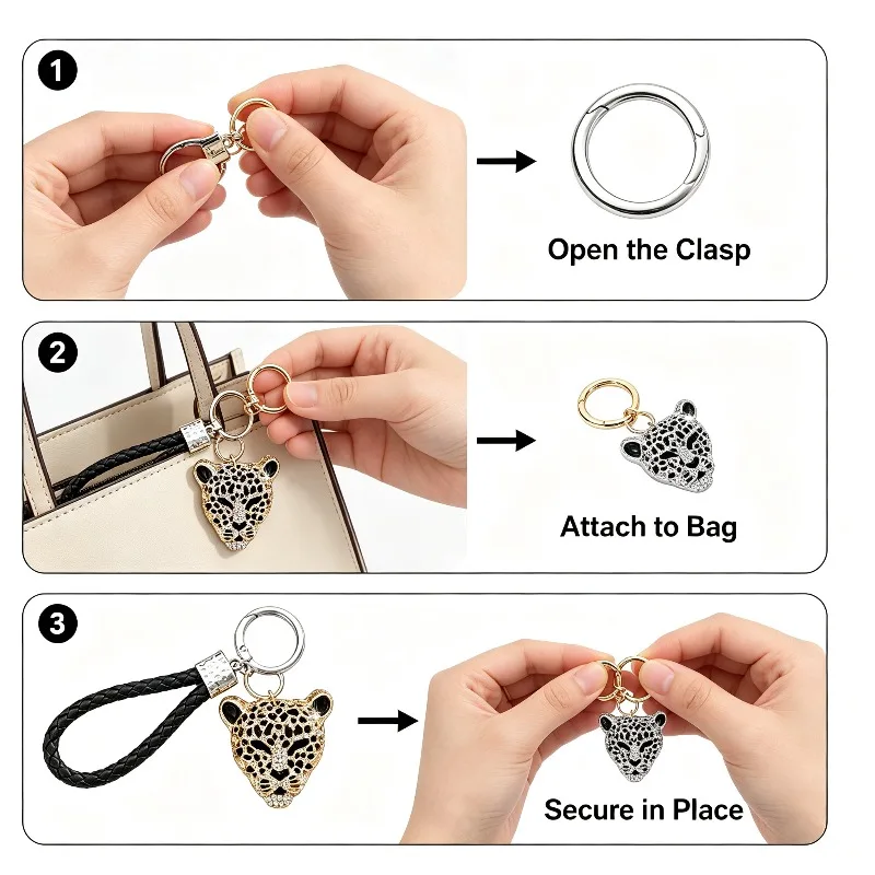 Leopard‑Head Full‑Diamond Keychain, Exquisite Stylish Accessory Bag Charm with Leopard‑Head Design