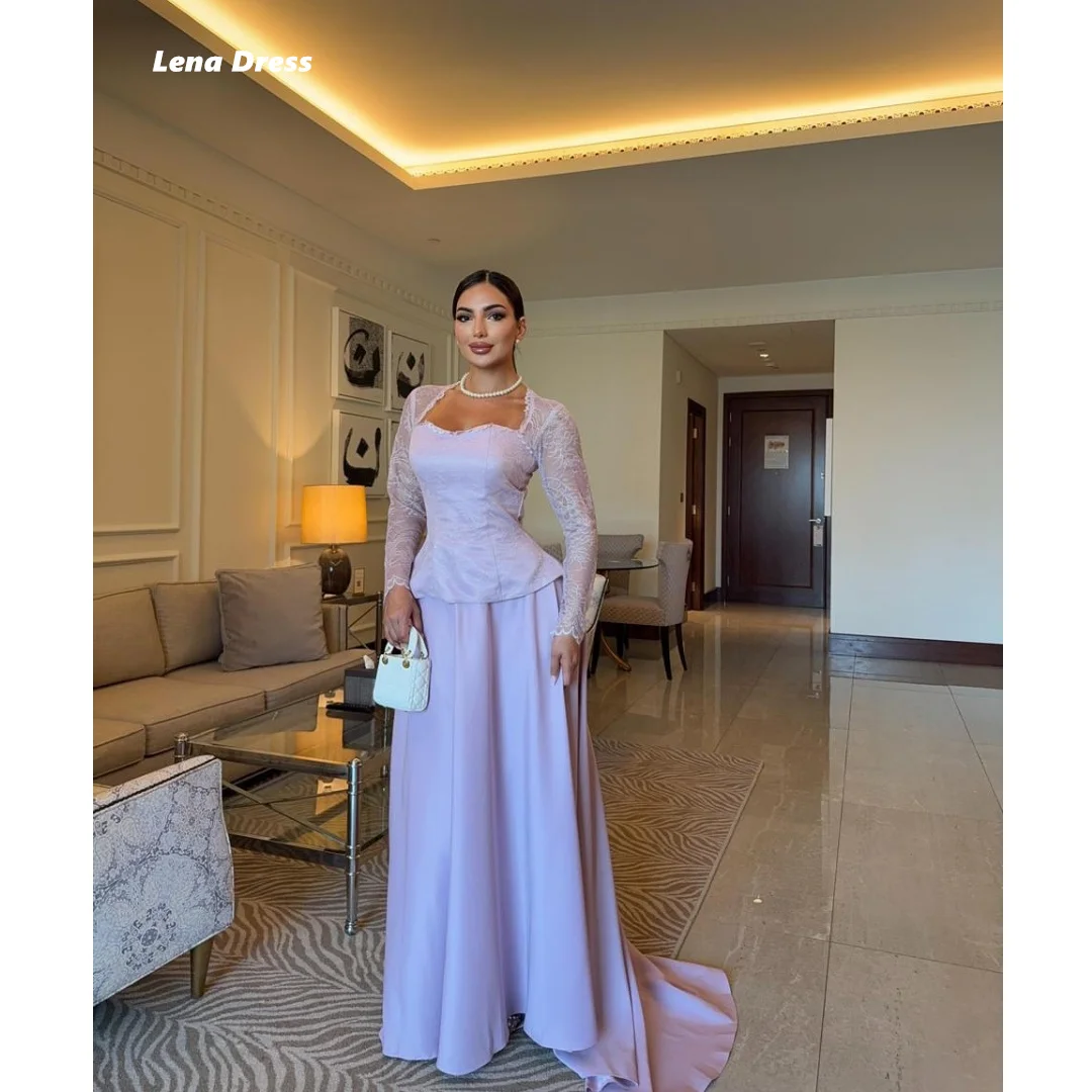 Lena Luxurious Women's Evening Dresses Luxury 2026 Square Collar Long Sleeves Embroidered Lace Customized Line A Prom Clothes