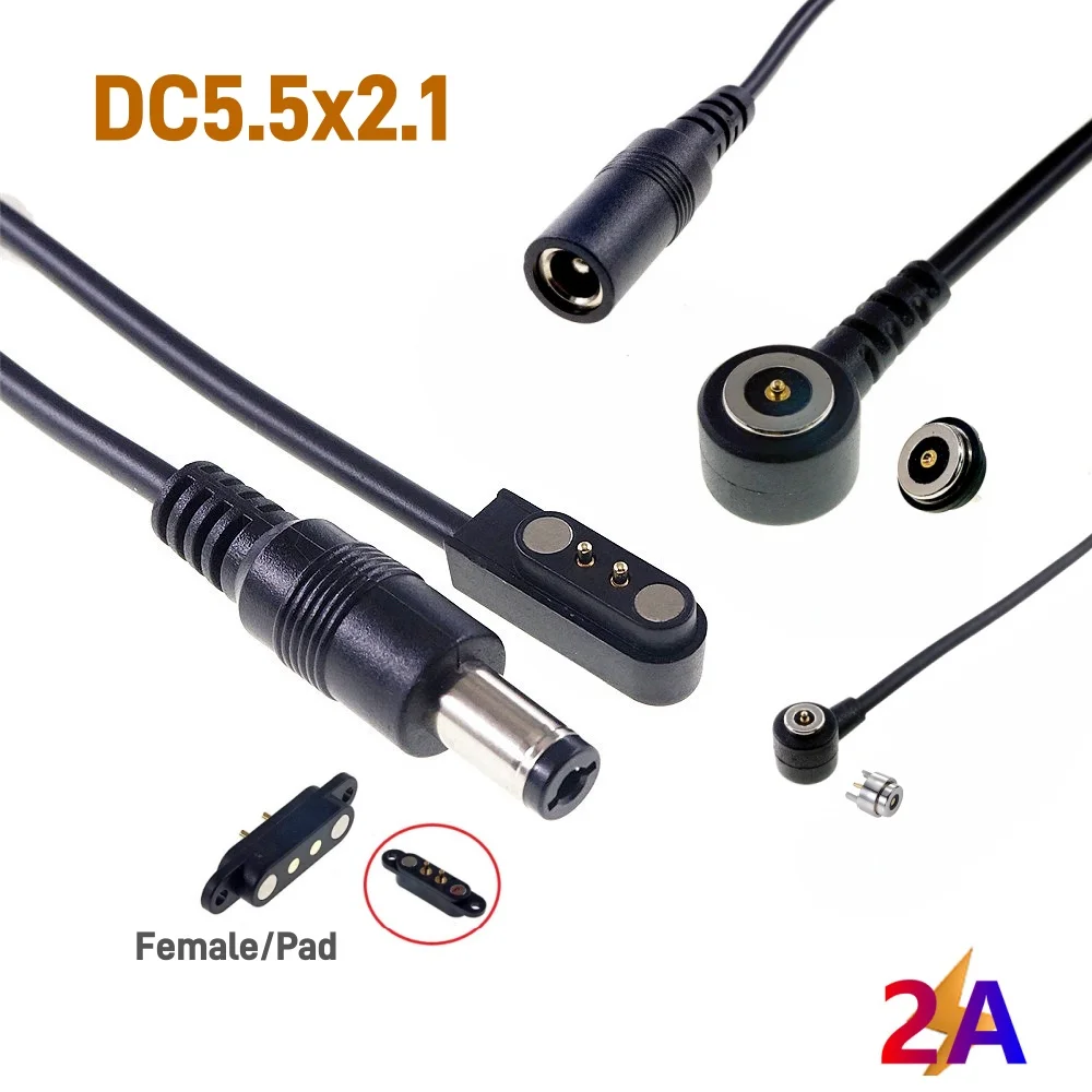 Magnetic 5.5mmx2.1mm DC Power Plug Adapter 2A connector PogoPin Male Female Cable for CCTV LED strip Camera Smart Swristand