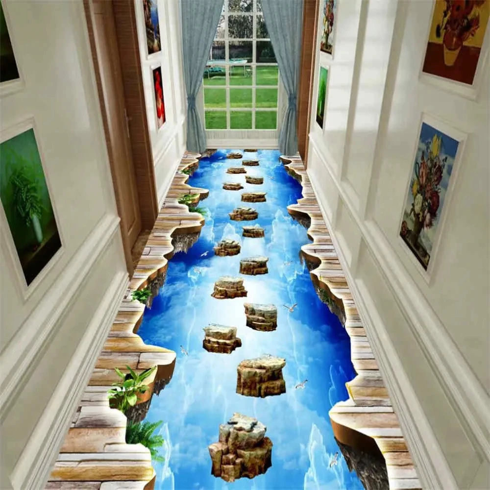Visual Carpet 3D Graphic Illusion Cliff Falls Print Floor Mat Small Area Rug for Living Room Balcony Stair Kitchen Hallway Decor