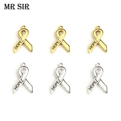 20pcs Breast Cancer Awareness Ribbon Charms Vintage Silver Gold Color Hope Pendants Making DIY Bracelets Handmade Jewelry Crafts