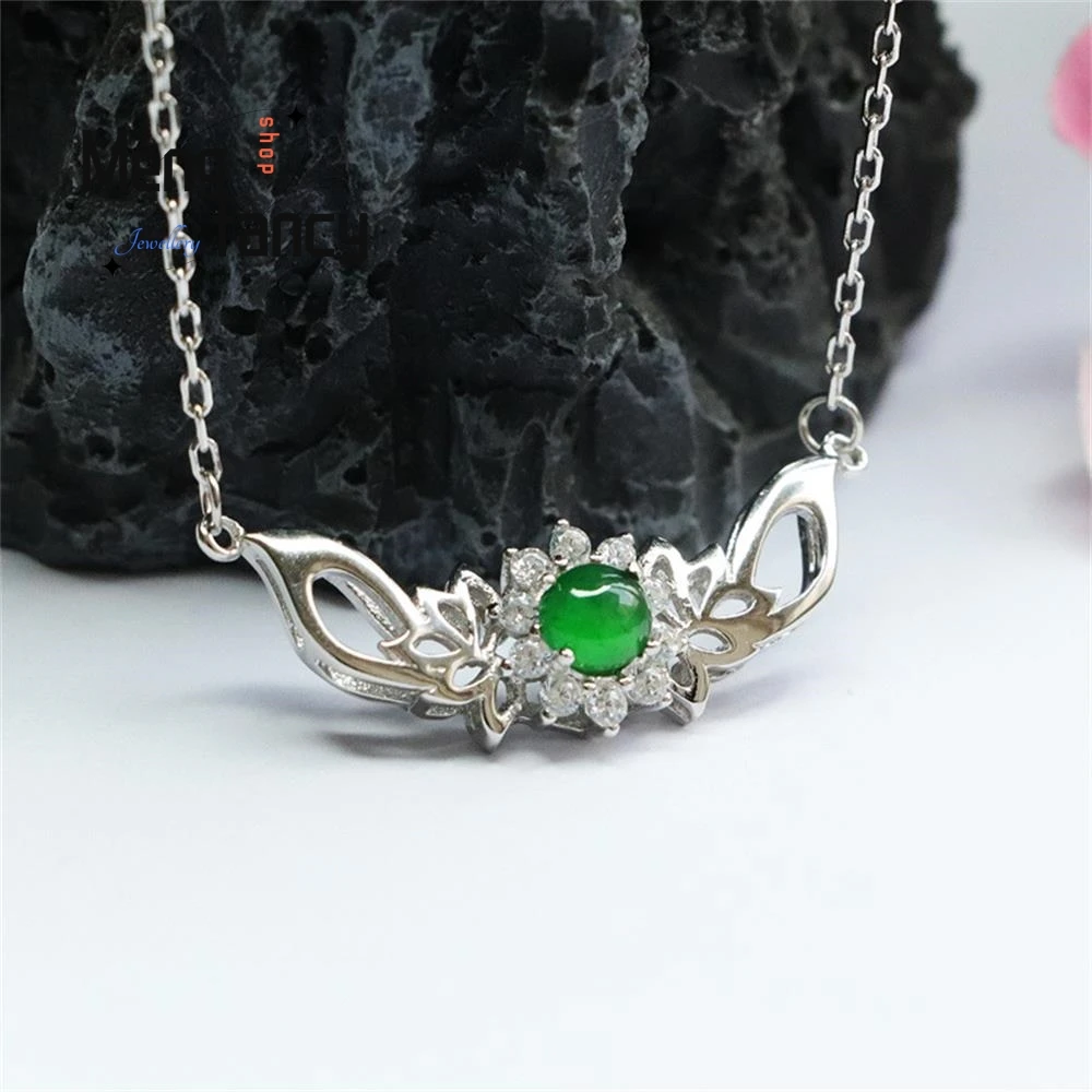 S925 Silver Lnlaid Ice Jadeite Lotus Flower Imperial Green Jade Egg Exquisite Elegant Simple High-grade Pendant Fashion Jewelry