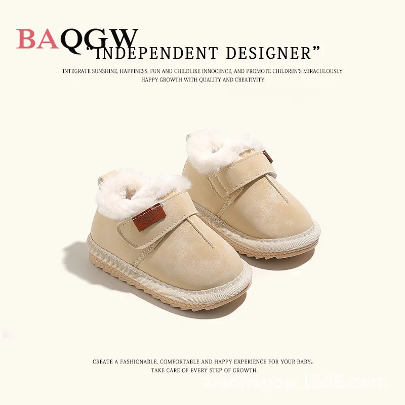 Easy To Wear Winter Children Baby Shoes Leather Warm Plush Toddler Boys Shoes Rubber Soft Sole Fashion Girls Sneakers EU15-25