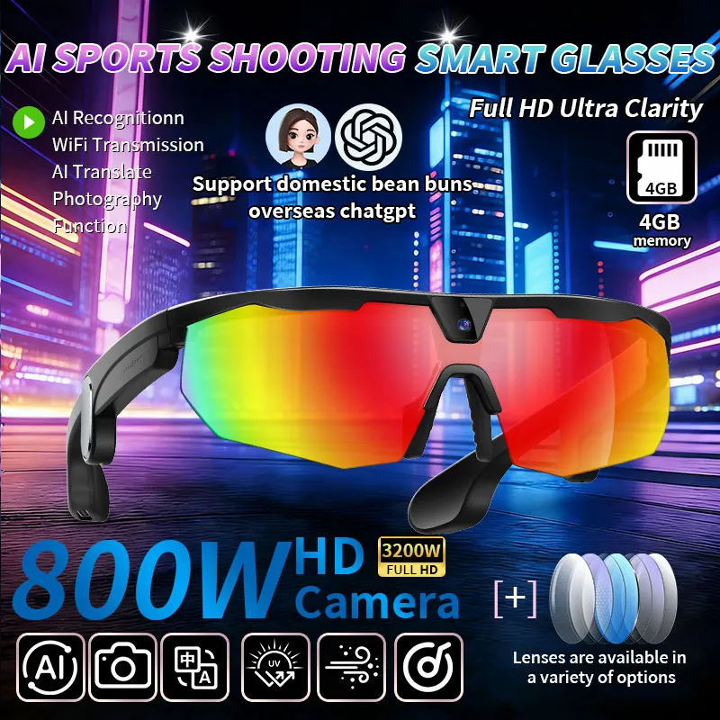 

LIGE Smart Cycling Glasses 8MP Camera Video Record Real-time Translation BT Call ChatGPT 290mAh Sports Sunglasses For Men Women